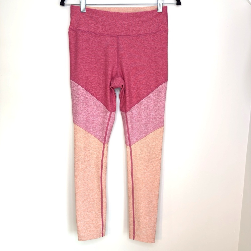 Outdoor Voices Colorblock Leggings M Pink Peach Stretch‎ High Rise No Pockets